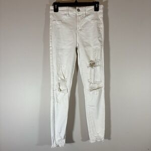 American Eagle Jeans Womens 4 Hi Rise Jegging White Denim Distressed